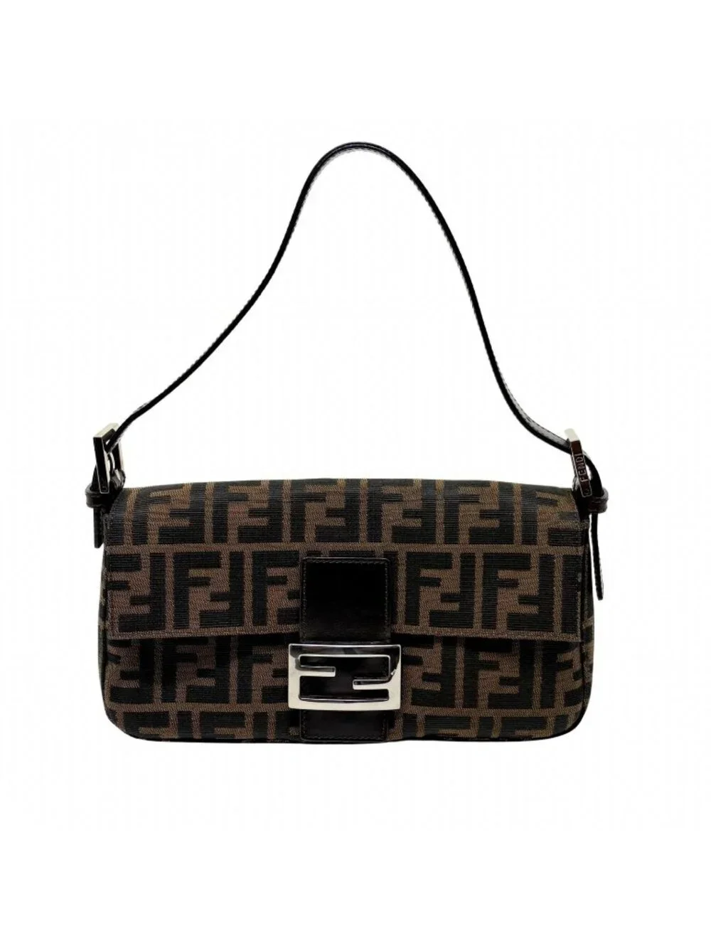 Fendi Zucca Baguette Brown Silver Canvas Leather 2454/26424/008 Handbag